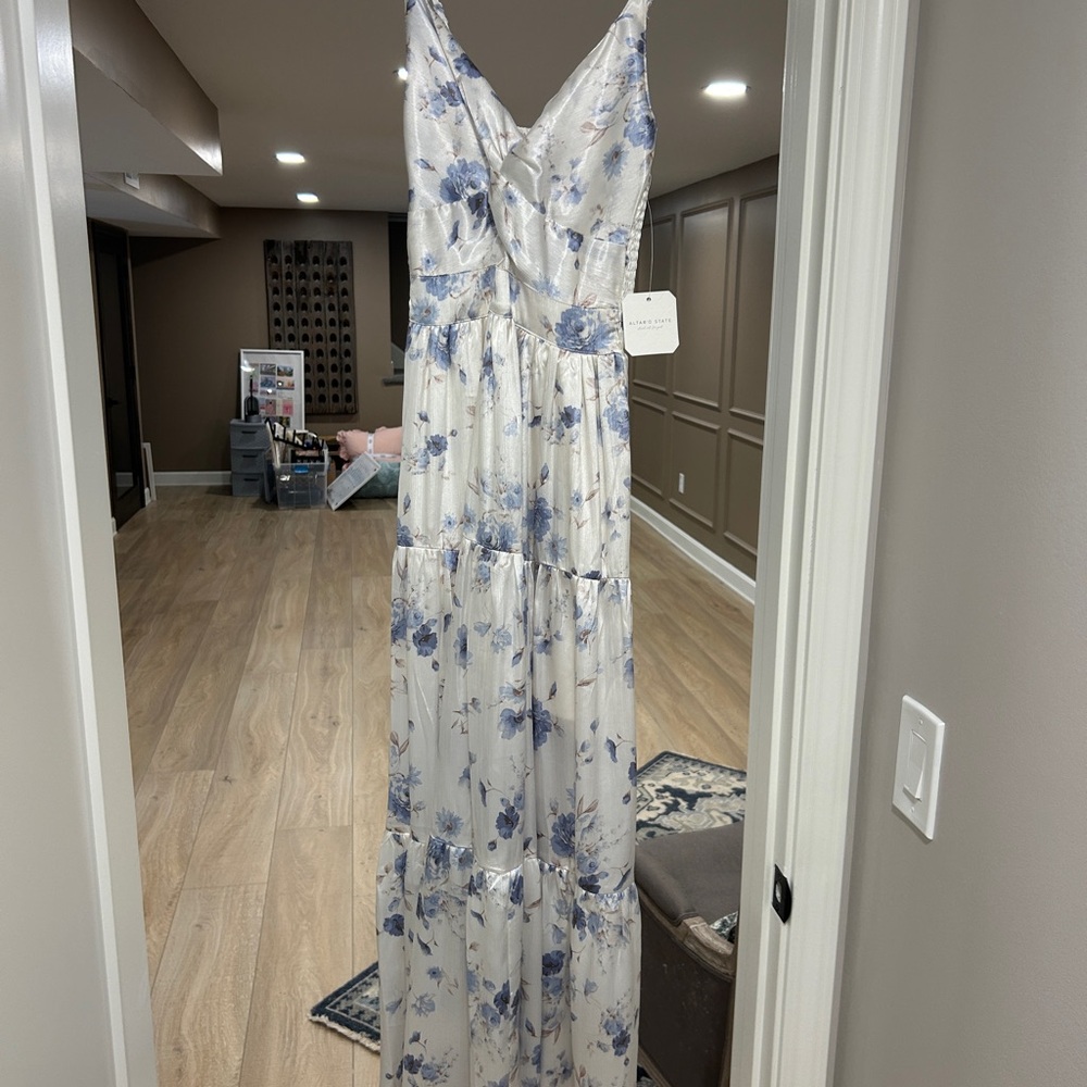 Altar'd State White and Blue Floral Maxi Dress
